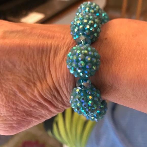 Blue Beaded Stretch Bracelet Retro Disco Trendy - Picture 8 of 8